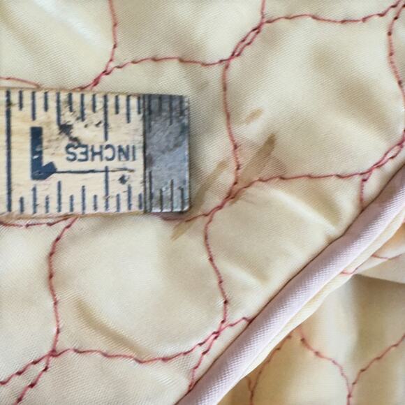 Vintage 1940s Princess Quilted Peach Satin Robe Corded Embroidered Lapel & Belt - Picture 14 of 16